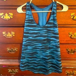 Blue and black camo workout top